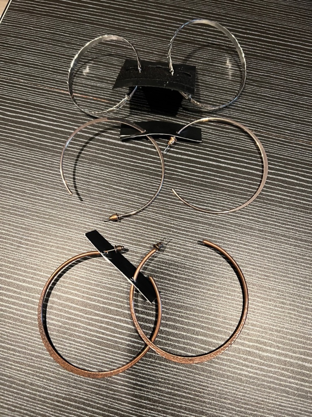 🇺🇸$5🇺🇸 Three Pairs of Large Hoop Earrings - Silver & Bronze Tones NWT
